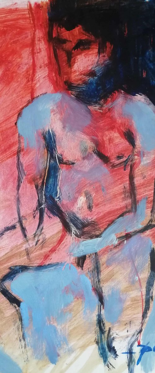 Male nude study oil on paper by Olga David