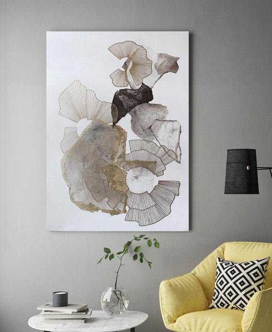 "Voile 3" Abstrat gold gray acrylic art