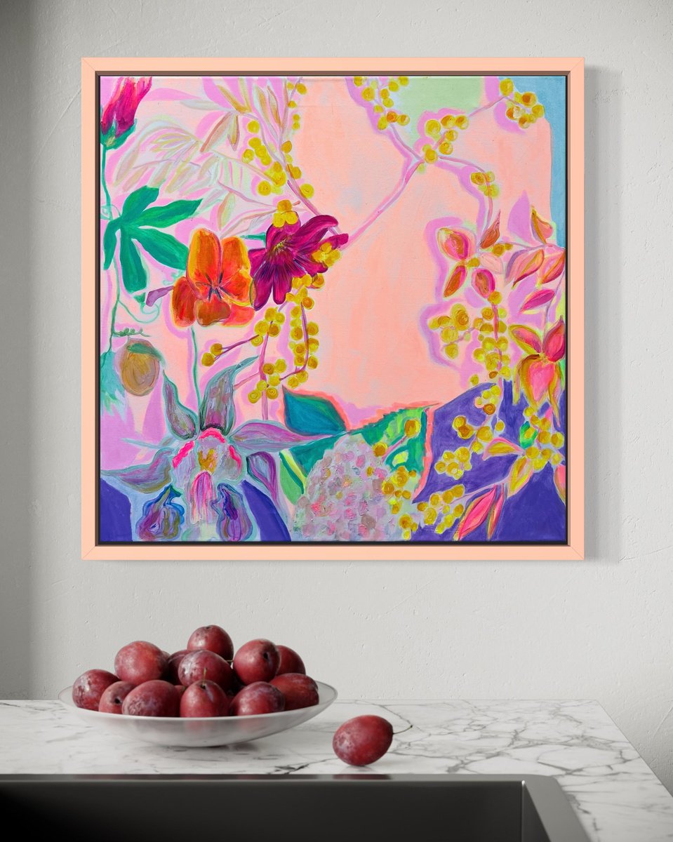 Organic Botanical Acrylic Painting By Kathryn Sillince, 25 X 25", 