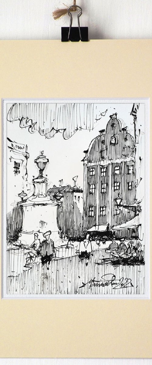 Stockholm, ink original drawing on paper, 2022 by Marin Victor