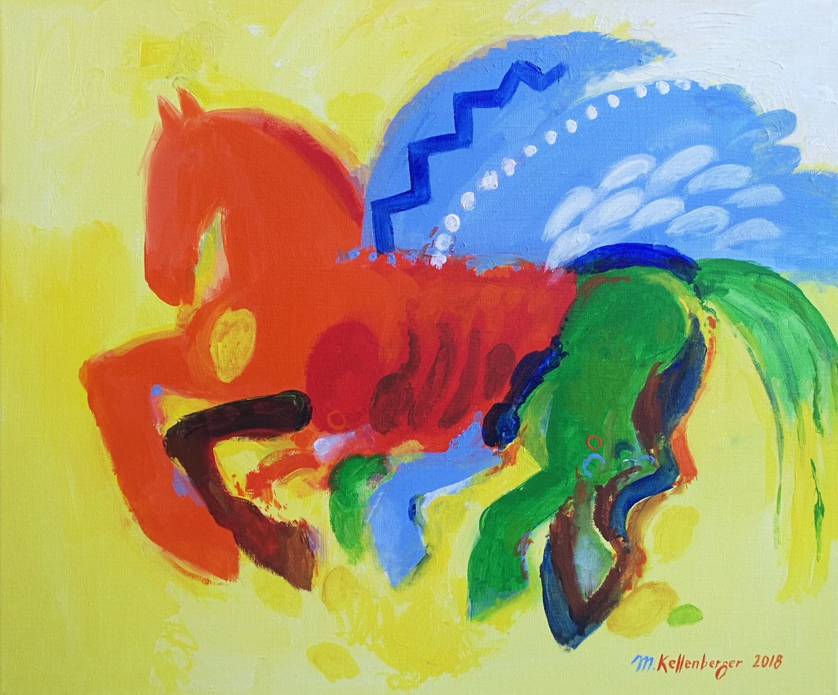 Impressionistic Animal Acrylic Painting By Kellenberger Martin, 24 X 20", Pegasus For Vincent (Van Gogh), Original Artwork