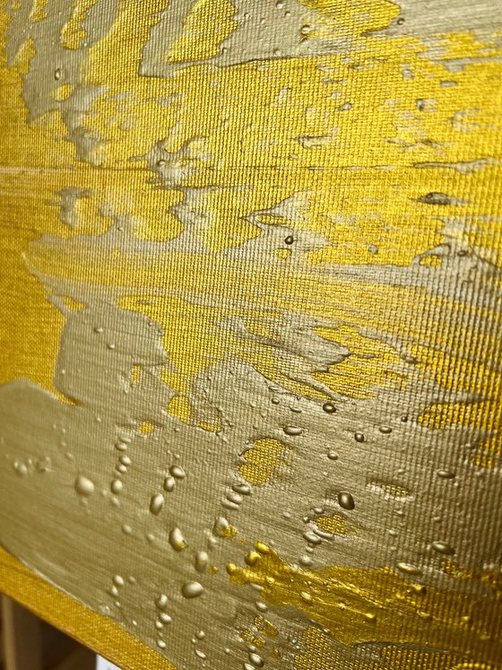 Golden Expressive Abstract Painting. Gold luxury art.