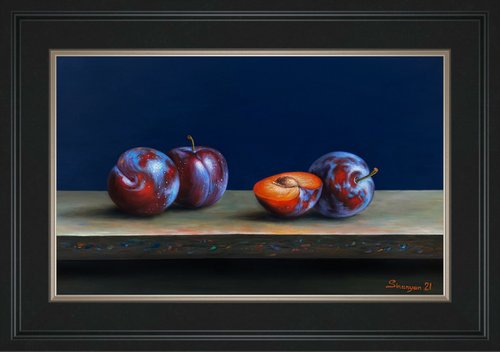 Still life red plums (50x35cm, oil on panel) by Gevorg Sinanian