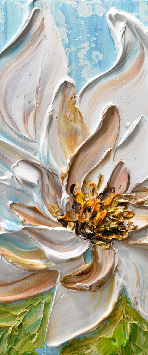 Magnolia II - Heavy textured white flower painting by Olga Tkachyk