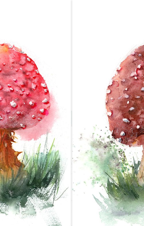 Set of 2 Mushroom Paintings by Olga Tchefranov (Shefranov)