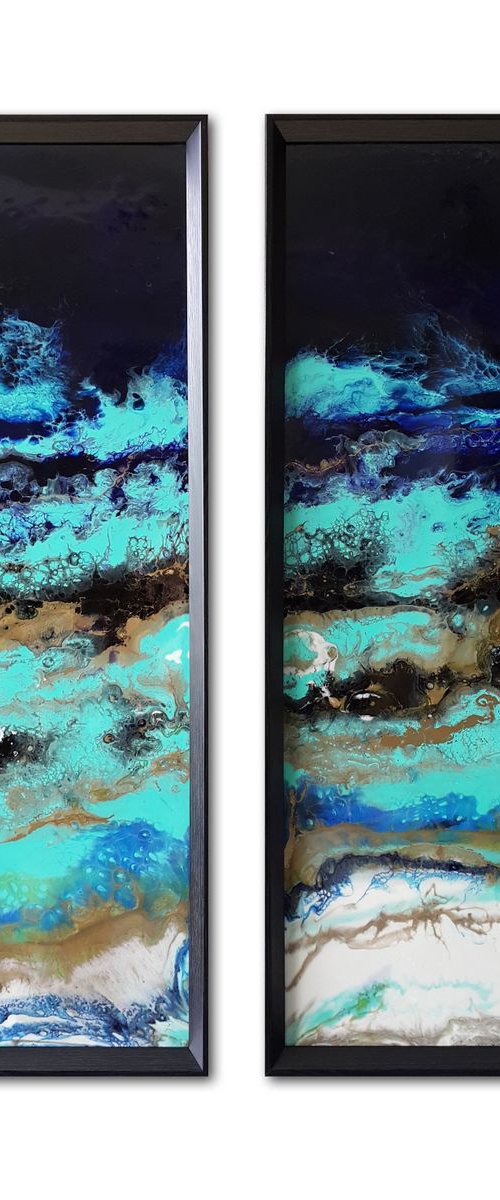 Multi-panelled abstract RESIN painting " Turquoise " by Viktoria Lapteva