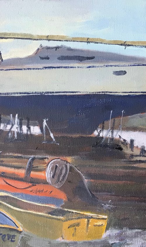 A yacht ready for the water, An oil painting. by Julian Lovegrove Art