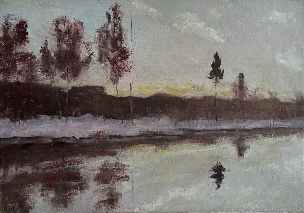 Impressionistic Landscape Oil Painting By Bohdan Dobrivskyi, 20 X 14, Winter, Original Artwork