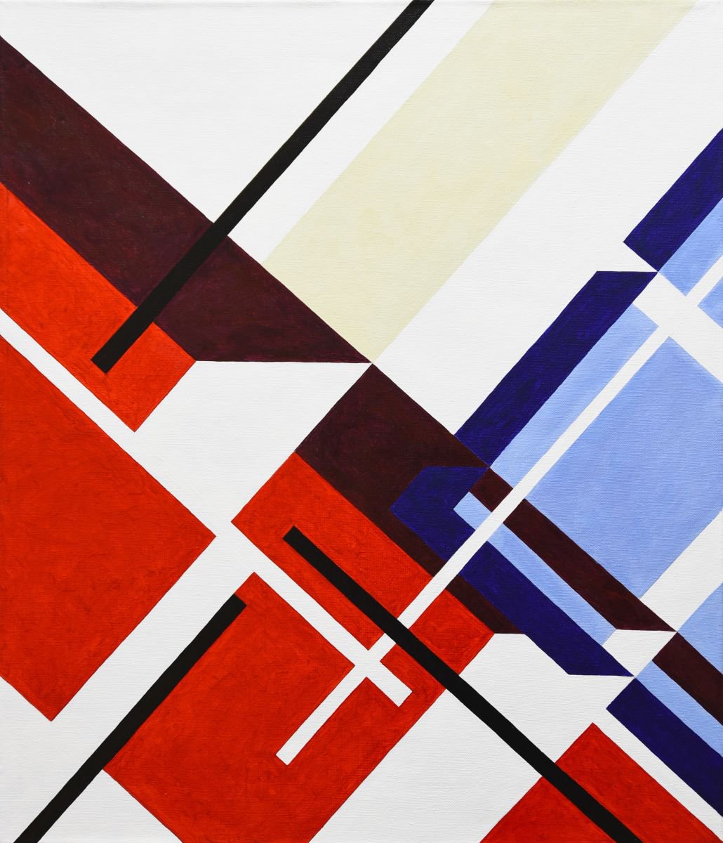 Geometric Abstract Acrylic Painting By Radek Smach, 24 X 28", Diagonals, Original Artwork