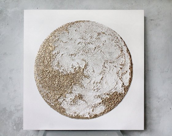 "White Moon" Moon textured gold art