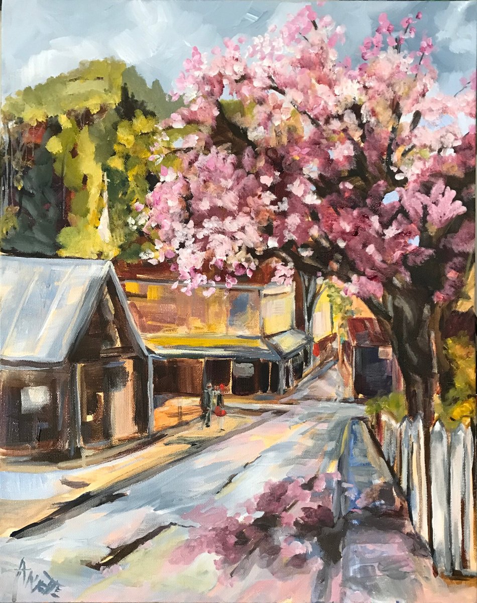 Impressionistic Landscape Acrylic Painting By Annette Wolters, 16 X 20, Meet Me At Ike