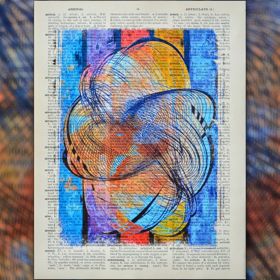 Abstract Vibrations 1 - Collage Art on Large Real English Dictionary Vintage Book Page