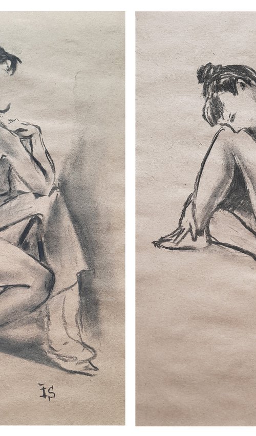 Julia №4. Set of 2 charcoal drawings. by Irina Sergeyeva