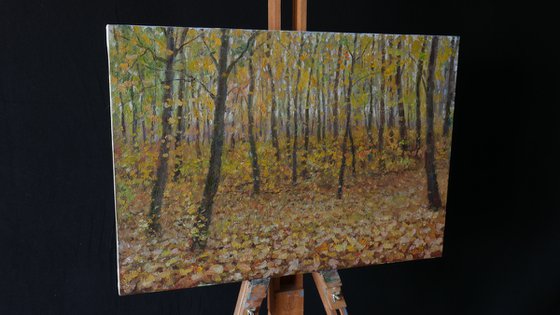 In The Golden Autumn Forest - autumn landscape painting