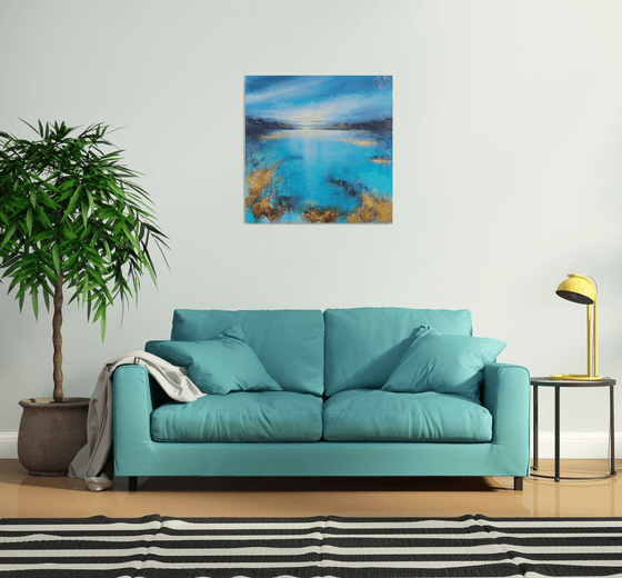 A beautiful large modern structured semi-abstract seascape painting "After the rain"