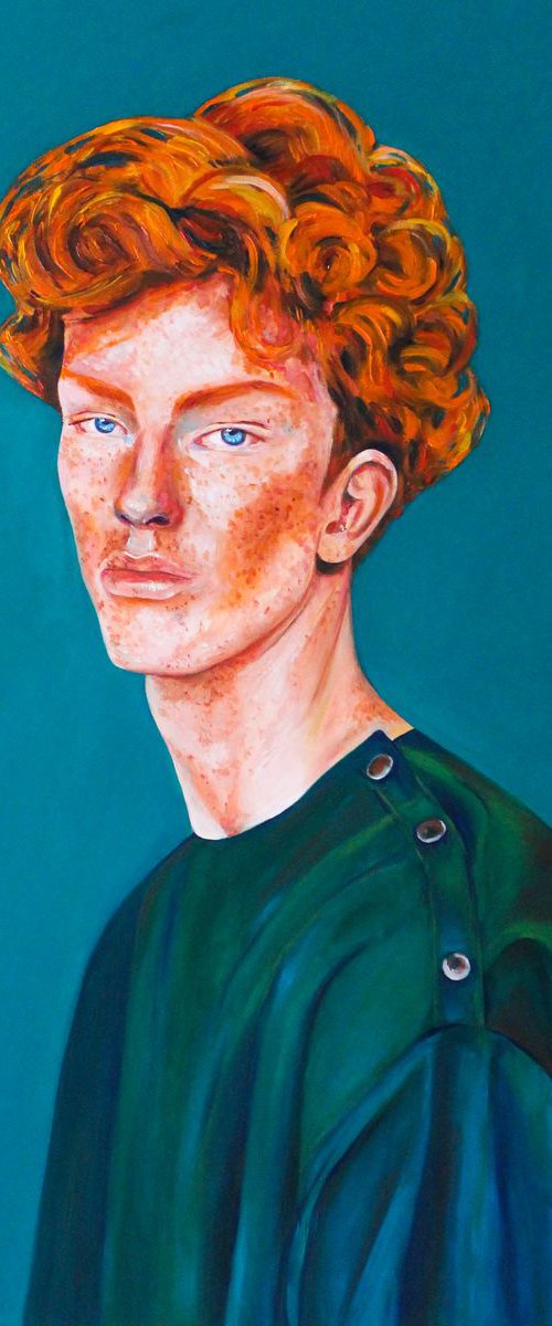 Redhead - Portrait of a young man. Oil painting by Ola Bogakovsky