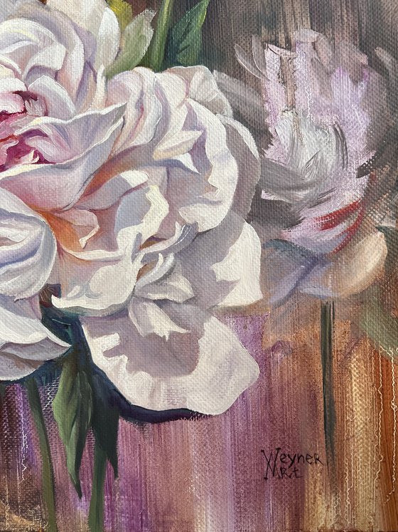 White peonies. Flowers art.