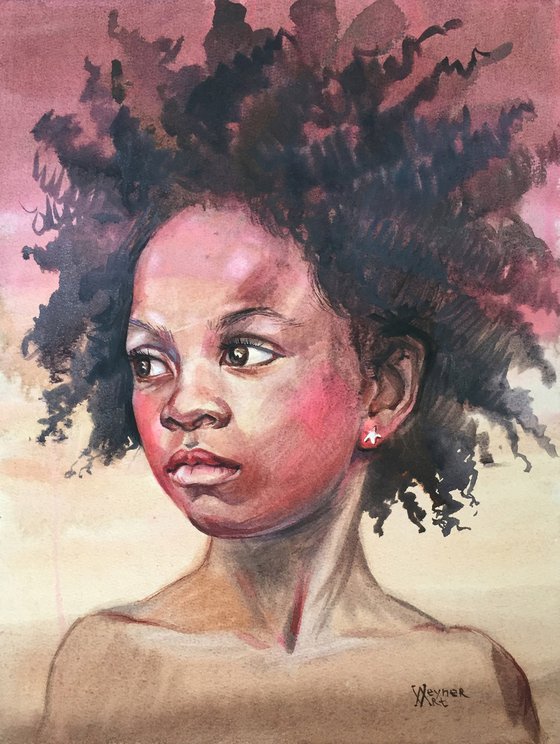 Portrait of a dark-skinned girl. Black girl, portrait painting