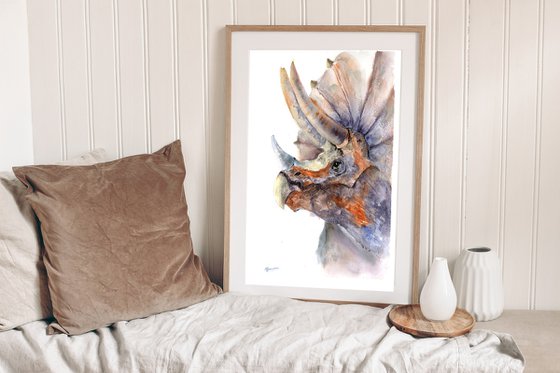 Triceratops  - Original Watercolor Painting