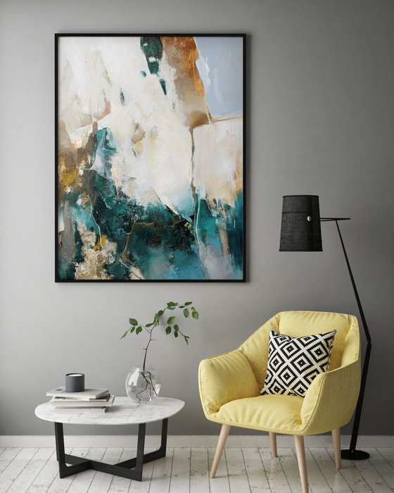 "Cyclone 2" Emerald green golg abstract art