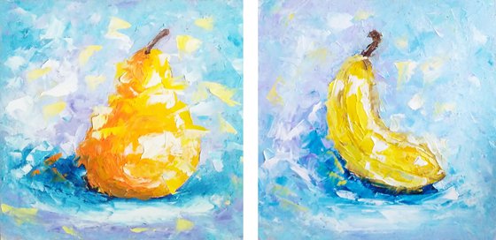 Pear and banana (diptych)