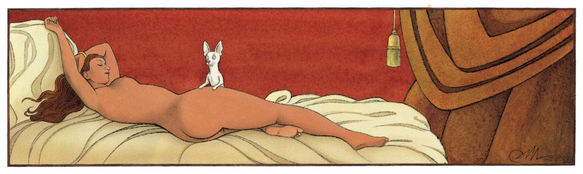 The sleeping girl and the little white dog by Cecco Mariniello