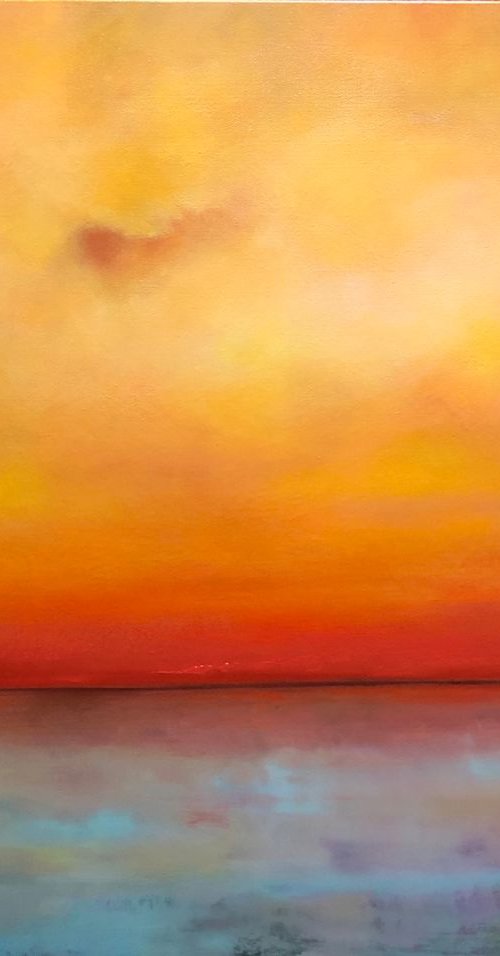 Pausing...original painting oil sunset calm nature promise hope by Faith Patterson