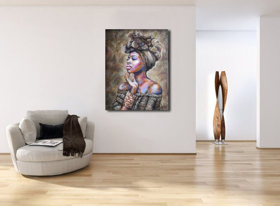 Painting portrait Gold of Africa, portrait of african woman