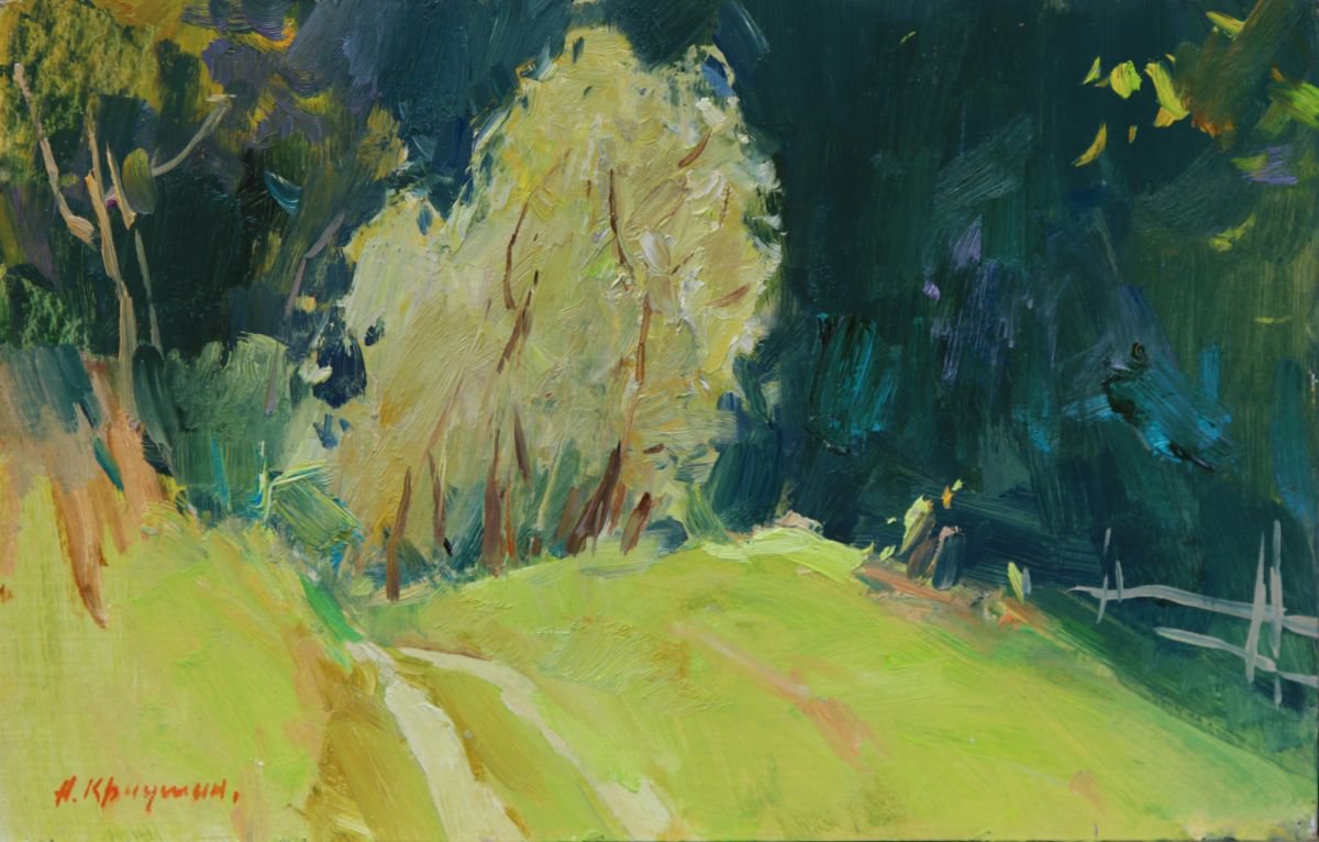 Impressionistic Landscape Oil Painting By Aleksandr Kryushyn, 17 X 11, On The Forest Path, Original Artwork