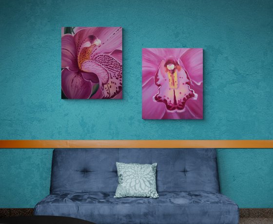 Dyptich of two Orchids 2-  flowers of femininity and passion