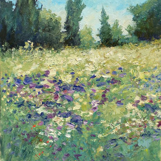 Summer Wildflowers impressionist landscape, Monet style