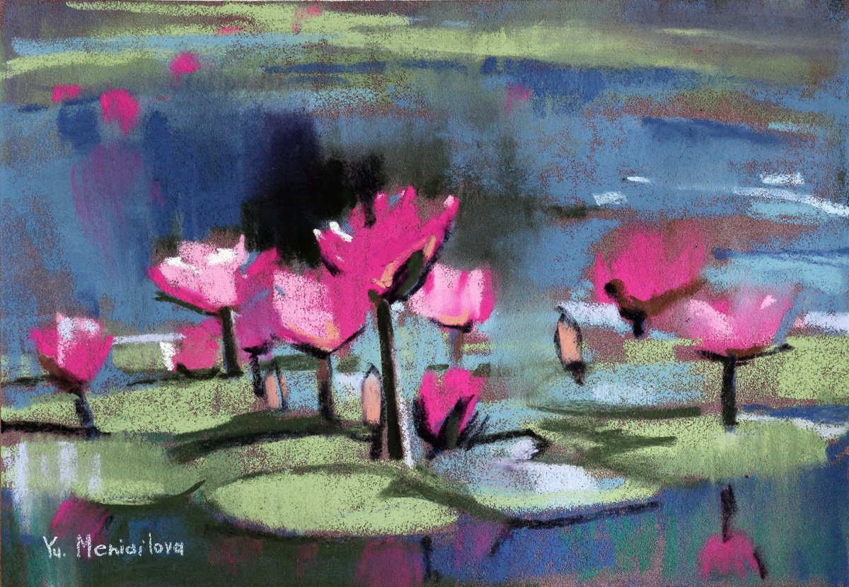 Lotus lilac original painting 13x18 by Yuliia Meniailova