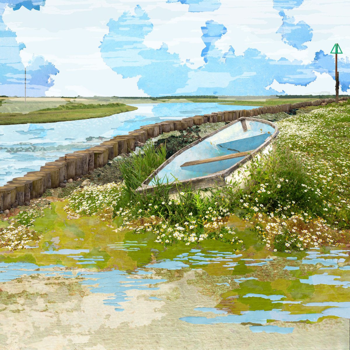 Impressionistic Landscape Photograph By Claire Gill, 20 X 20, The Grassy Bank, Original Artwork