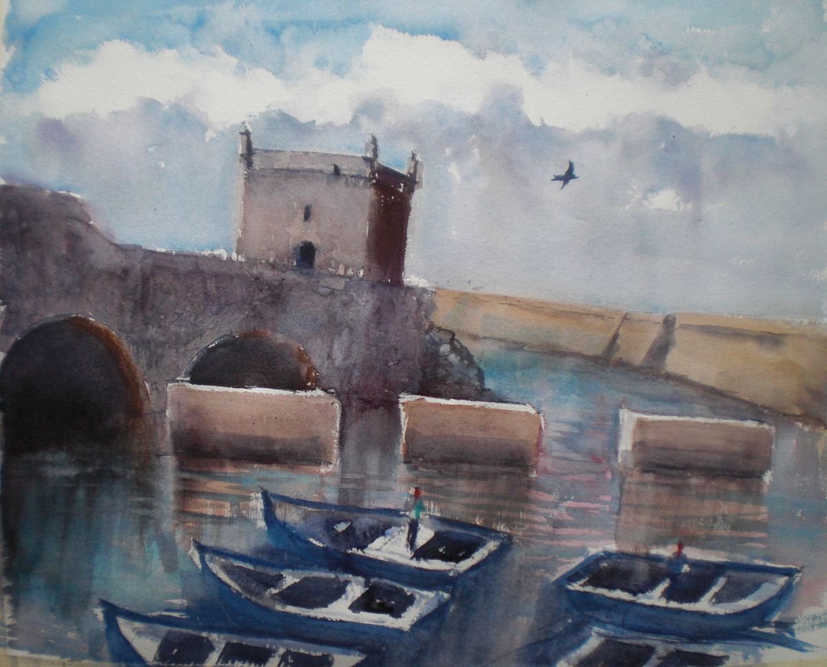 Impressionistic Landscape Watercolour By Giorgio Gosti, 21 X 17, Essaouria