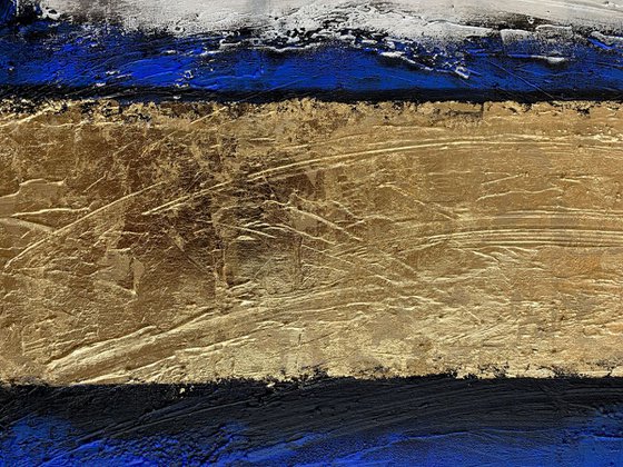 Out of the Blue - XL LARGE,  TEXTURED, GOLD LEAF ABSTRACT ART – EXPRESSIONS OF ENERGY AND LIGHT. READY TO HANG!