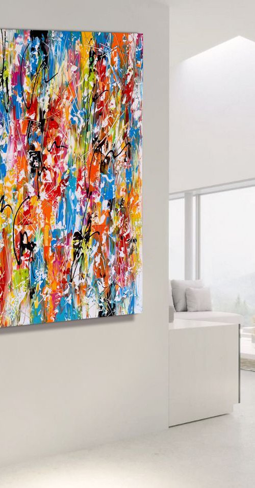 Summer Love - XL LARGE,  ABSTRACT ART, PALETTE KNIFE ART – EXPRESSIONS OF ENERGY AND LIGHT. READY TO HANG! by Julijana Ravbar