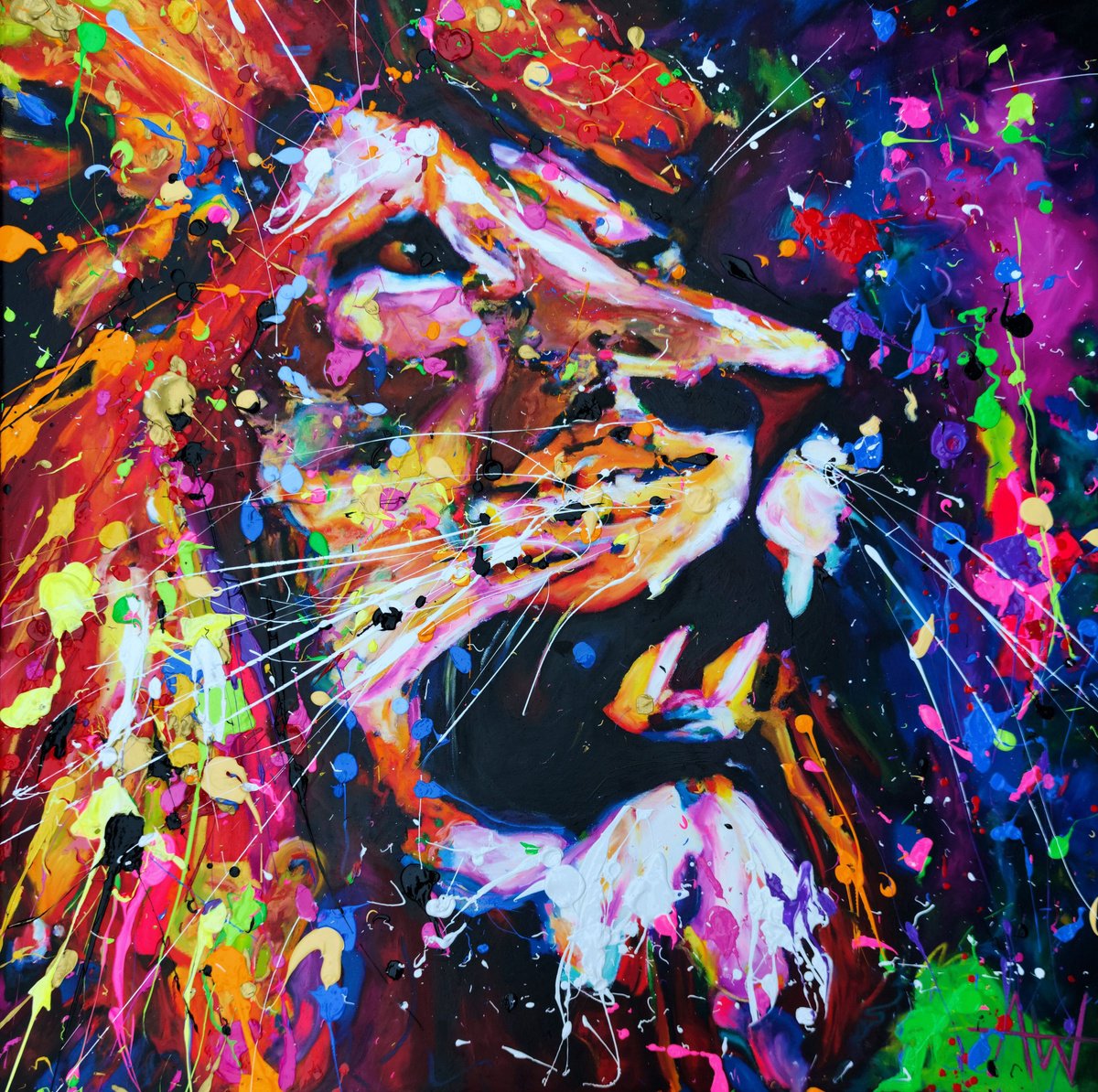 Abstract Animal Oil Painting By Angie Wright, 39 X 39, Kalahari King, Original Artwork