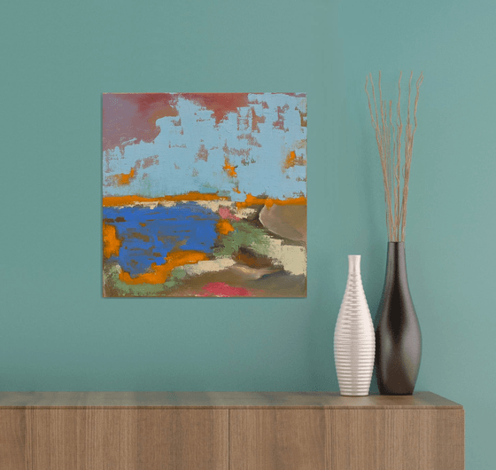 Lake trail — contemporary landscape with optimistic and positive energy on stretched canvas