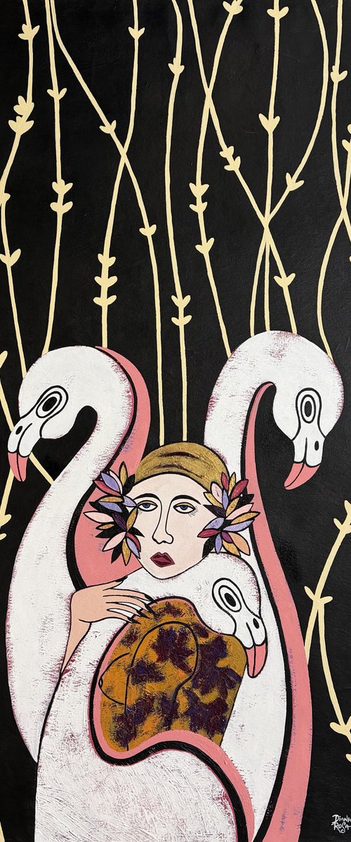 Woman and flamingo by Diana Rosa