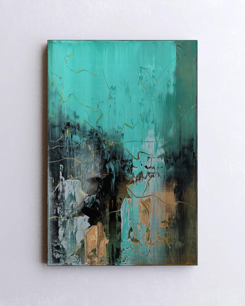 Organic Abstract Acrylic Painting By Nemanja Nikolic, 20 X 30", Fragmented Reflections, Original Artwork