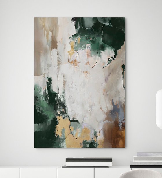 "Green Bloom" Abstract green gold acrylic art