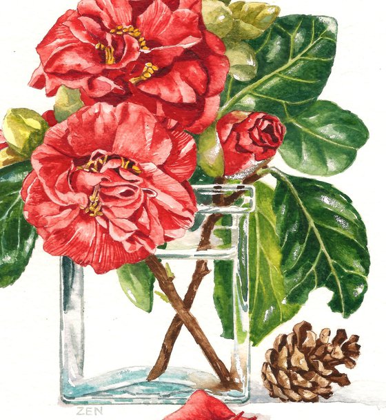 Camellia and Fir Cone