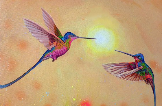 "Hummingbird at Sunset" LARGE painting