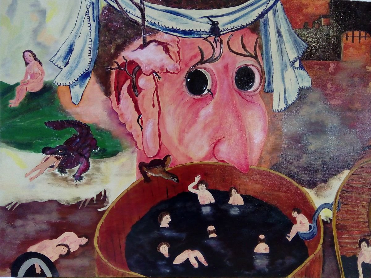 Naive Portrait Oil Painting By Corinne Hamer, 32 X 24, Now Who Do We Have Here?, Original Artwork