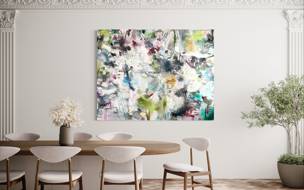 Expressive Abstract Oil Painting By Maria Esmar, 71 X 55", Echoes Of Time, Original Artwork