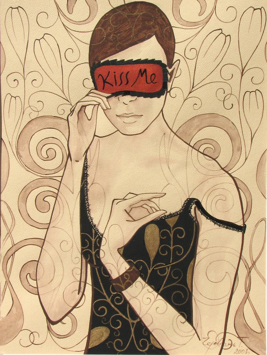Ink Drawing , Kiss Me1 By Tetiana Cherevan, 12 X 16, Artwork For Sale On Artfinder