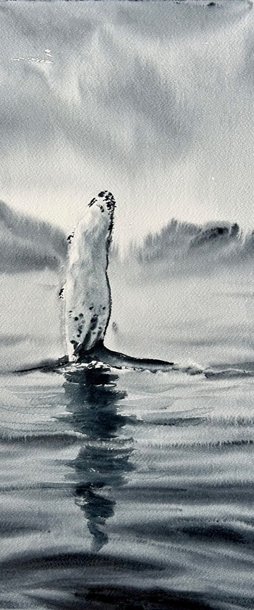 Original watercolour painting Whale at Iceland by Inna Nagaytseva