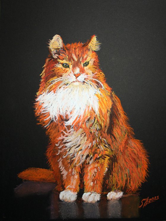 Cat III / FROM THE ANIMAL PORTRAITS SERIES / ORIGINAL OIL PASTEL PAINTING