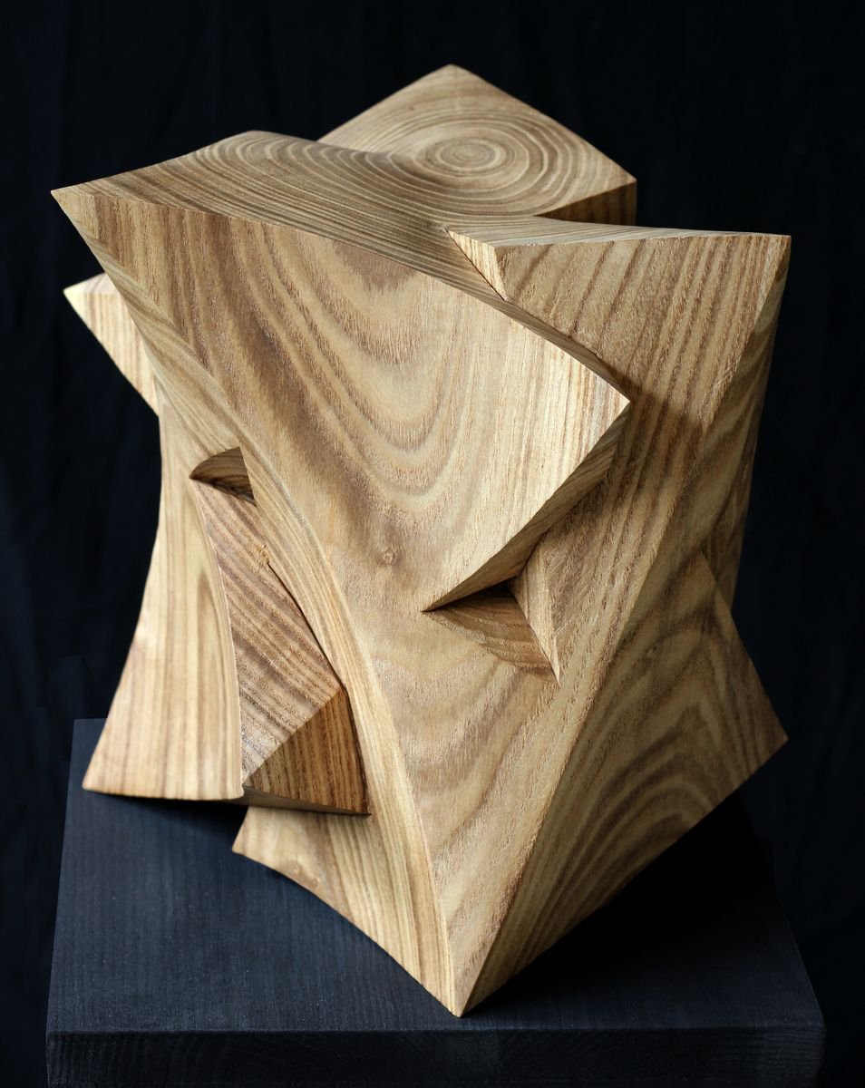 Geometric Abstract Wood Sculpture By Nikolay Martinov, 9 X 9", "Knot V", Original Artwork