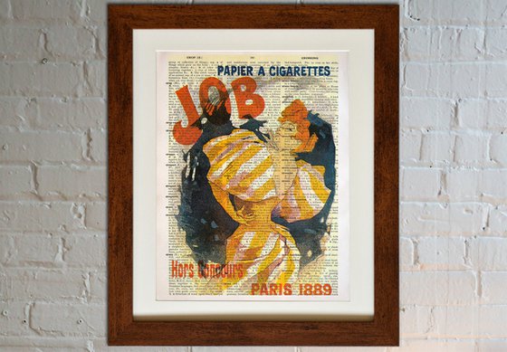 Job, papier a cigarettes - Collage Art Print on Large Real English Dictionary Vintage Book Page
